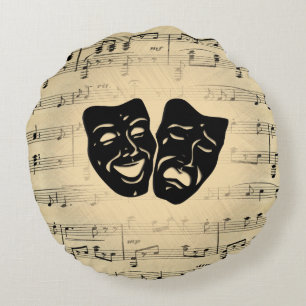Almofada Redonda Máscaras Antigas de Música e Teatro