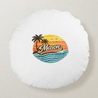 Almofada Redonda Mason Retro Sunset Name Design