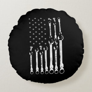 Almofada Redonda Mecânico do carro de bandeira Patriótica Americano