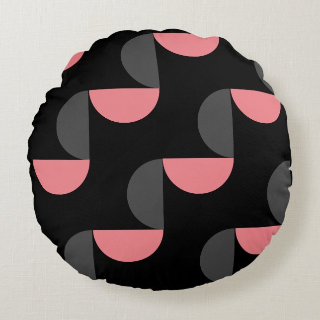 Almofada Redonda Médio Século moderno cor-de-rosa preto e cinza (Frente)