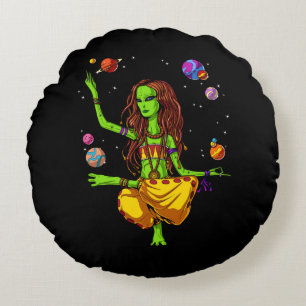 Almofada Redonda Meditação de Alienígena Espacial de Hippie Girl Ze