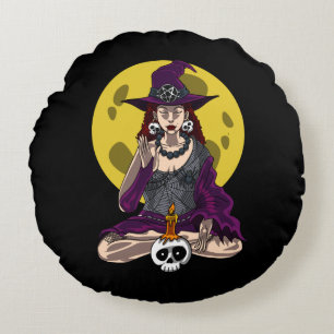 Almofada Redonda Meditação de Yoga Witen Namaste Halloween