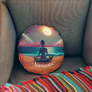 Almofada Redonda Meditação pacífica de ioga em lua, Sky Ocean Beach