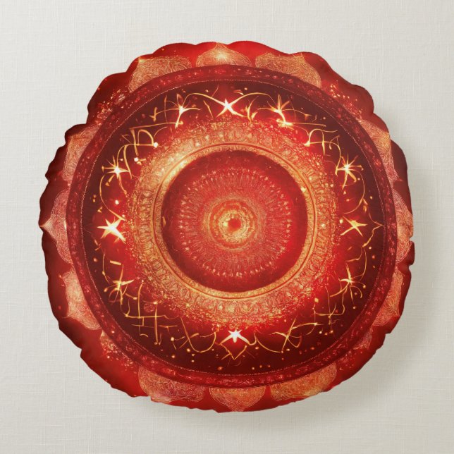 Almofada Redonda Meditação Root Chakra Red Mandala (Frente)