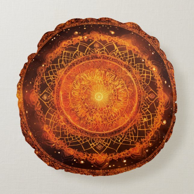 Almofada Redonda Meditação Sacral Chakra Orange Mandala (Frente)