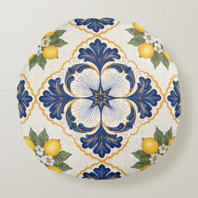 Almofada Redonda Mediterranean Lemon Tile Italian Talavera (Frente)