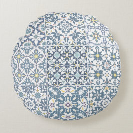 Almofada Redonda Mediterranean Tiles, Moroccan, Majolica, Azulejo
