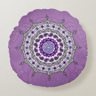 Almofada Redonda Mehndi Fantasy Silver Round Travesseiro