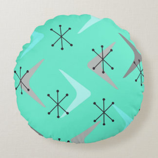 Almofada Redonda Meio século Boomerangs Starbursts Mint Green