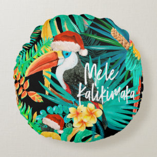 Almofada Redonda Mele Kalikimaka - Aves da Selva Tropical
