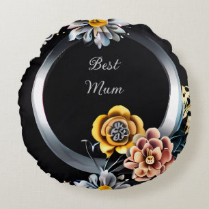 Almofada Redonda Melhor Floral de Mãe Personalizado