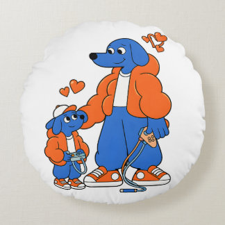 Almofada Redonda Melhores Amigos: Duo Pai e Filho Blue Dog (Laranja