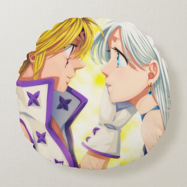 Almofada Redonda Meliodas e Elizabeth (Frente)
