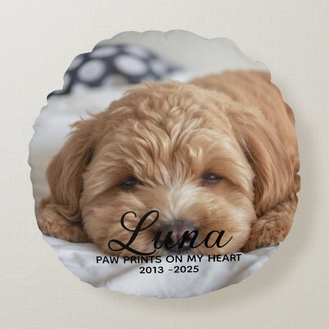 Almofada Redonda Memorial Personalizado para Cão (Frente)