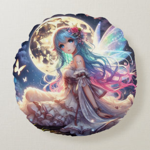 Almofada Redonda Menina Anime Fada Princesa da Lua no Jardim