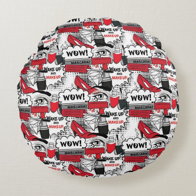 Almofada Redonda Menina de maquiagem bonita - Bela kawaii e moda de (Frente)