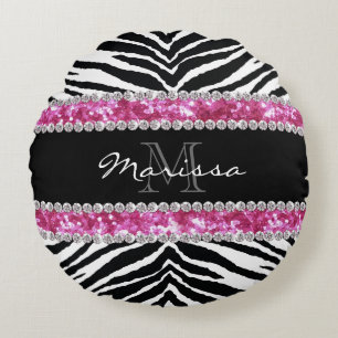 Almofada Redonda Menina Monogrammed do cristal de rocha de Bling do
