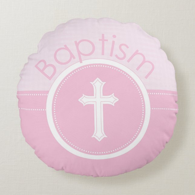 Almofada Redonda Menina rosa e personalizável, criança de Deus bati (Frente)