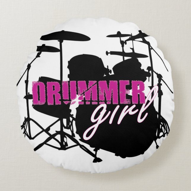 Almofada Redonda Menina Roxa Preta e Branca (Frente)