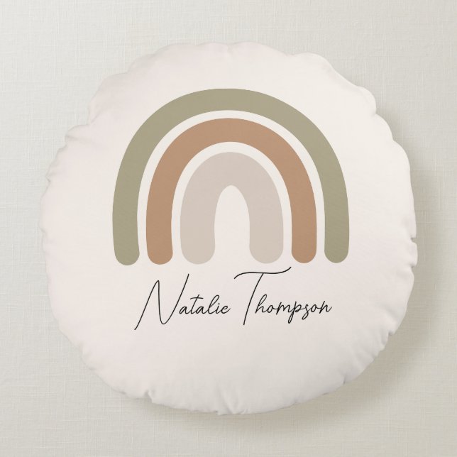 Almofada Redonda Meninas do arco-íris rosa-rosa, modernas, monogram (Frente)