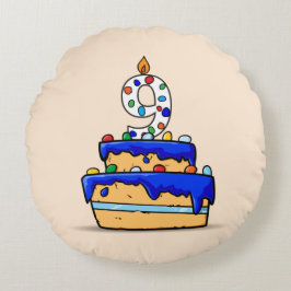 Almofada Redonda Menino Aniversário de 9 anos, 9 no Bolo Azul Doce