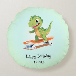 Almofada Redonda Meninos da Festa de aniversário de skate de dinoss