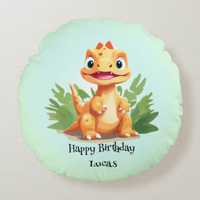 Almofada Redonda Meninos da Festa de aniversário do zoológico selva (Frente)