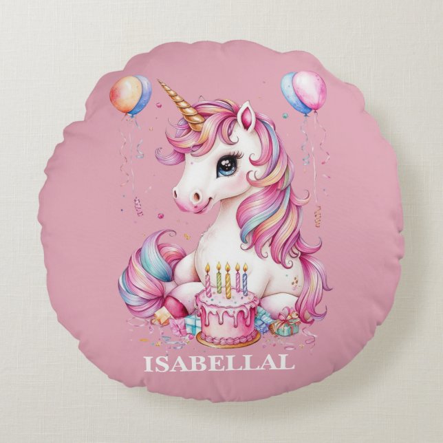 Almofada Redonda Meninos de aniversário de uma princesa mágica de u (Frente)
