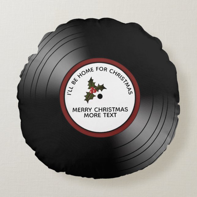 Almofada Redonda Mensagem de Natal Vinyl Record Personal (Frente)