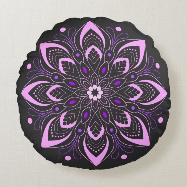 Almofada Redonda Mente nova Design de Mandala (Frente)
