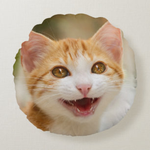 Almofada Redonda Meow engraçado de sorriso bonito do gato do