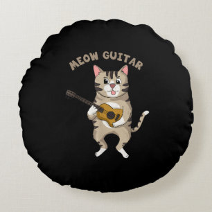 Almofada Redonda Meow Guitar Cute Cat Tocando Violão Gatinhos Engra