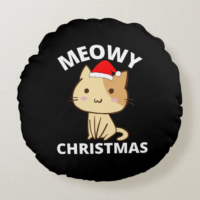 Almofada Redonda Meowy Christmas (Frente)