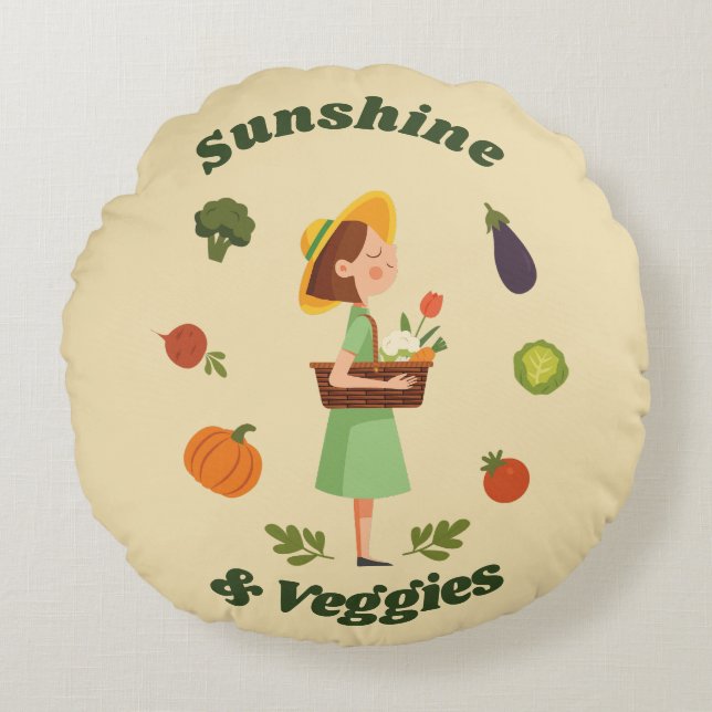 Almofada Redonda Mercado de agricultores personalizados Sunshine &  (Frente)