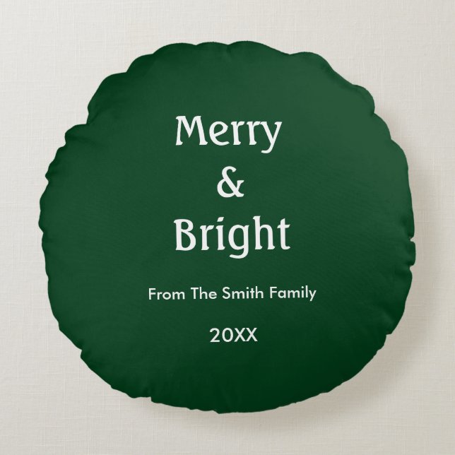 Almofada Redonda Merry And Bright Hunter Green Christmas Gift Decor (Frente)