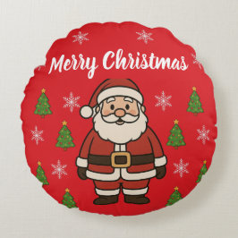 Almofada Redonda Merry Christmas Cartoon Santa Claus Fun Red