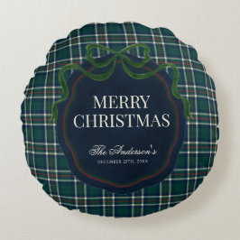 Almofada Redonda Merry Christmas Classic Preppy Tartan Plaid