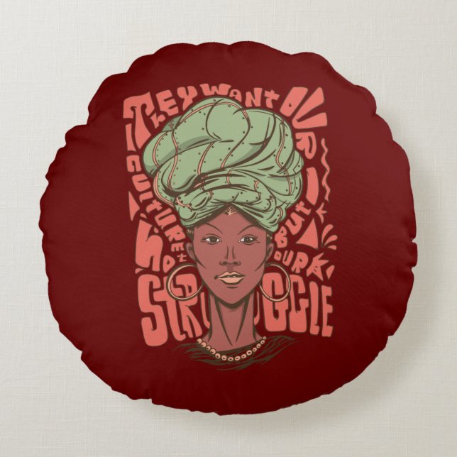 Almofada Redonda Mês da História da Mulher Africana Negra (Frente)