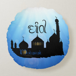 Almofada Redonda Mesquita Eid Mubarak com Tipografia