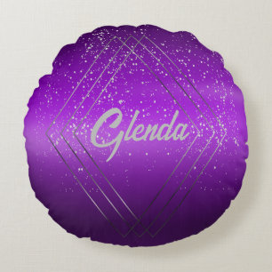 Almofada Redonda Metal roxo moderno escovado com monograma de prata