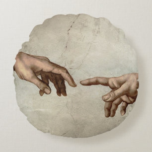 Almofada Redonda Michaelangelo mãos criação adam deus