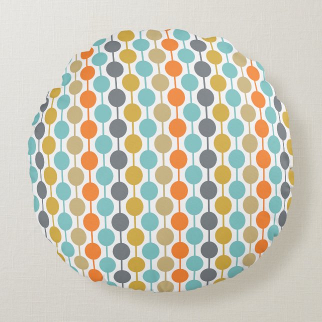 Almofada Redonda Mid-Century Modern Retro Geometric Circles Pattern (Frente)