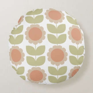 Almofada Redonda  Mid-Century Pastel Pink Retro Floral Pattern