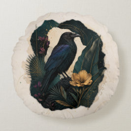 Almofada Redonda Midnight Botanical Raven