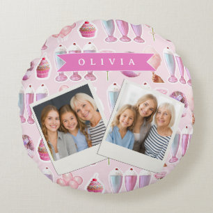 Almofada Redonda Milkshake Rosa Personalizado Retro Fofo Coquette