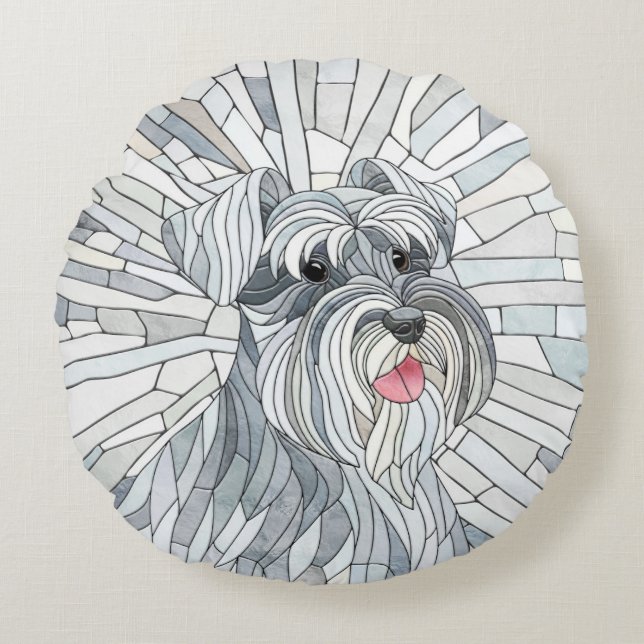 Almofada Redonda Miniatura Schnauzer - Arte do Mosaico (Frente)