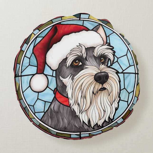 Almofada Redonda Miniatura Schnauzer - Natal De Vidro (Verso)