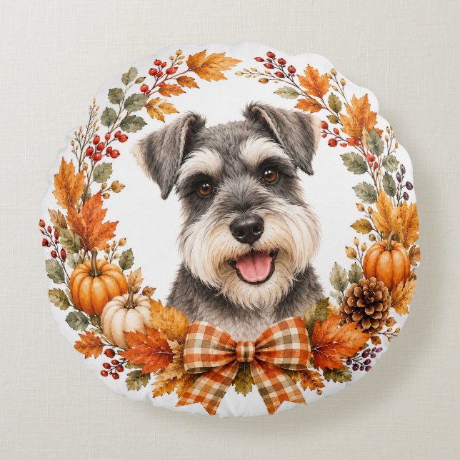 Almofada Redonda Miniature Schnauzer Outono (Frente)