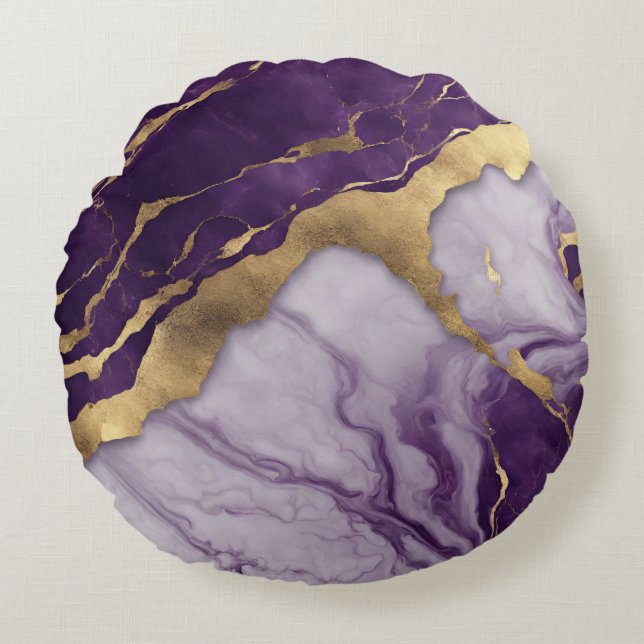 Almofada Redonda Mínima de Chic Nursery Baby Girl Purple Marble (Frente)
