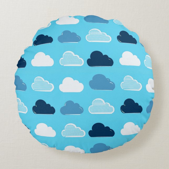 Almofada Redonda Minimal Clouds Pattern – Blue Sky Vibes (Frente)